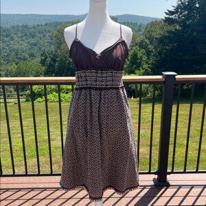 Max Studio Brown Embroidered babydoll midi dress M Boho Cottagecore Eyelet Hem